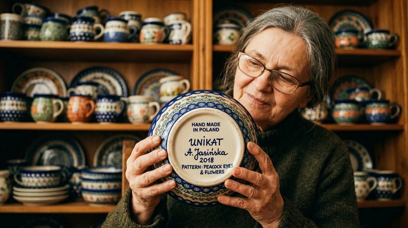 Ceramika bolesławiecka UNIKAT - oznaczenie Hand made in Poland na dnie naczynia